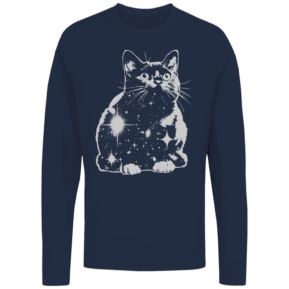 Smartprints Cosmic Galaxy Cat Women's Long Sleeve Navy, Cotton, 3XL