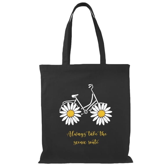 Smartprints Daisy Bicycle Positive Quote Tote Bag - Image by Shutterstock, One Size Cotton Canvas Tote Bag