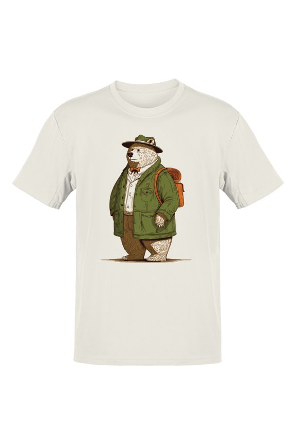 Dapper Bear Hat and Coat Men's T-Shirt Off White, Cotton, XL