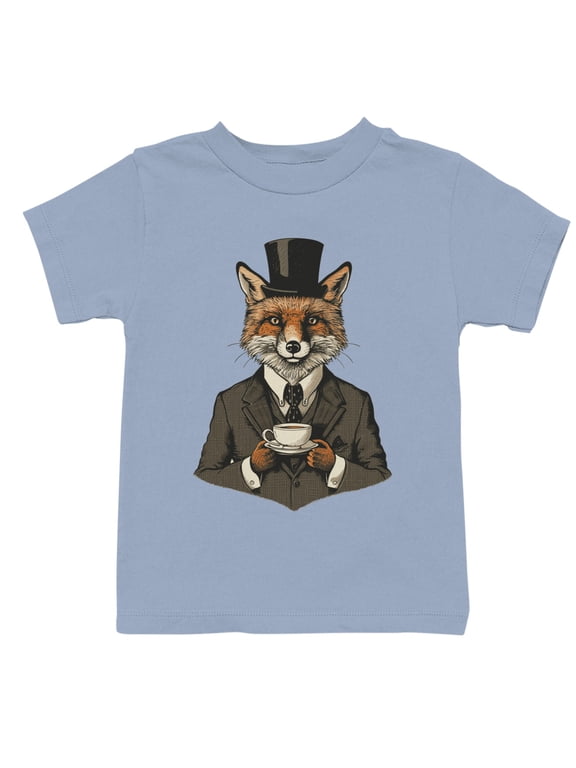 Dapper Fox Youth in Suit and Top Hat T-Shirt Light Blue, Cotton, L