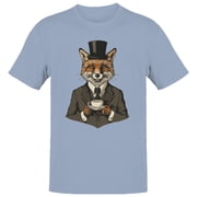 Smartprints Dapper Fox in Suit Mens T-Shirt Light Blue, Cotton, L