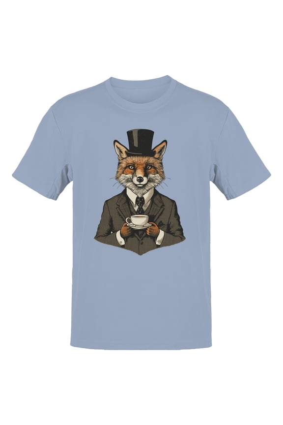 Dapper Fox in Suit Men's T-Shirt Light Blue, Cotton, L
