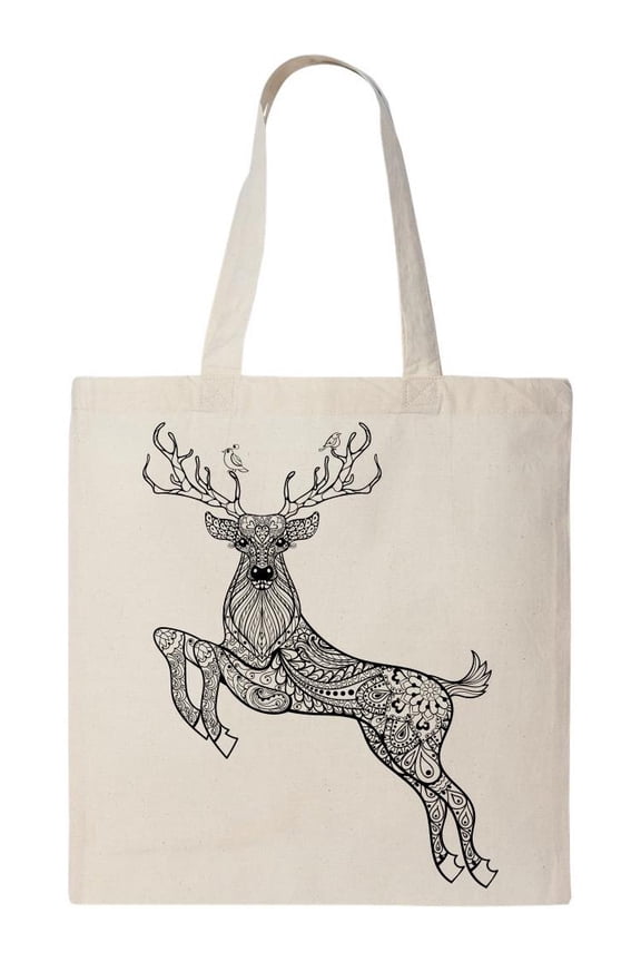 Deer In Zentangle Style Tote Bag - Image by Shutterstock, One Size Cotton Canvas Tote Bag
