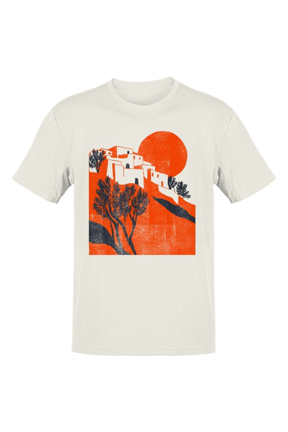 Desert Village Silhouette Men's T-Shirt Off White, Cotton, L