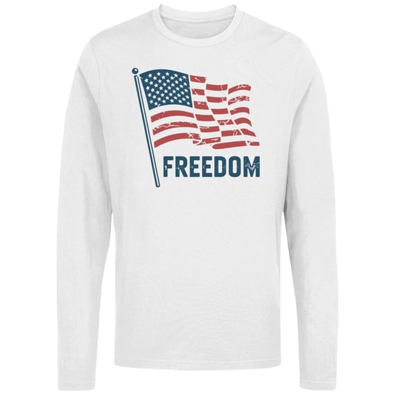 Smartprints Distressed American Flag Freedom Women's Long Sleeve, White, S