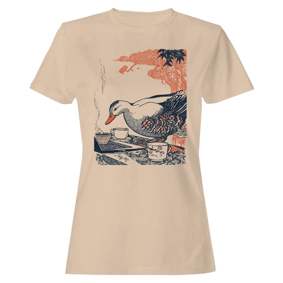 Smartprints Duck Tea Ceremony Vintage Art Women's T-Shirt Natural, Cotton, XL