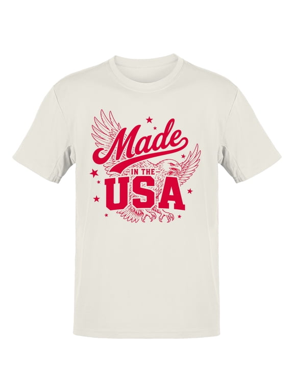 Eagle Patriotic Design Made in the Usa Men's T-Shirt Off White, Cotton, L