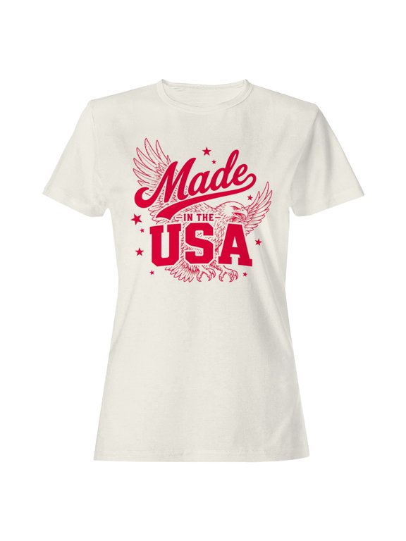 Eagle Patriotic Design Made in the Usa Women's T-Shirt Off White, Cotton, S