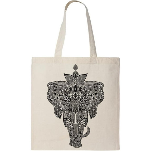 Smartprints Elephant (zentangle Art) Tote Bag - Image by Shutterstock, One Size Cotton Canvas Tote Bag