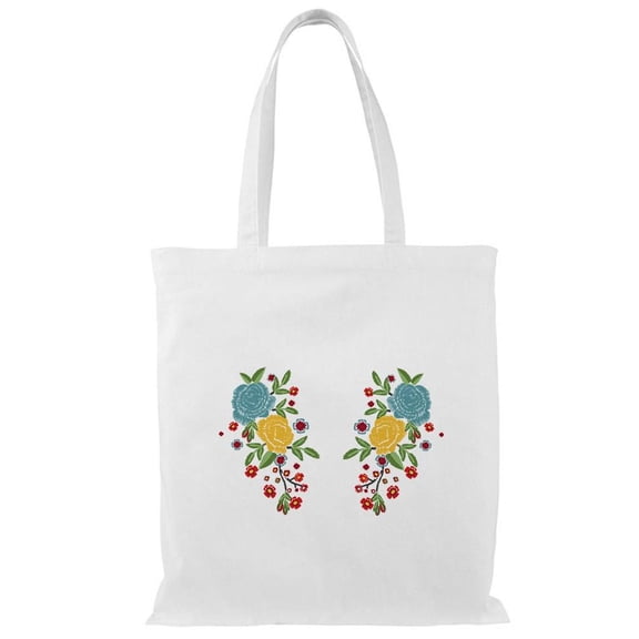 Smartprints Flower Embroidery Hand Drawn Tote Bag - Image by Shutterstock, One Size Cotton Canvas Tote Bag