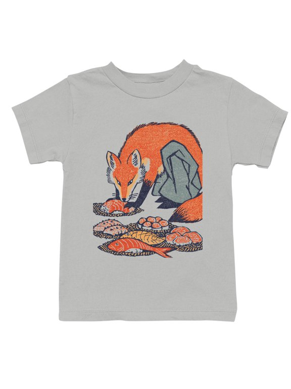 Fox Enjoying Sushi & Sashimi Feast Youth's T-Shirt Ash, Cotton, L