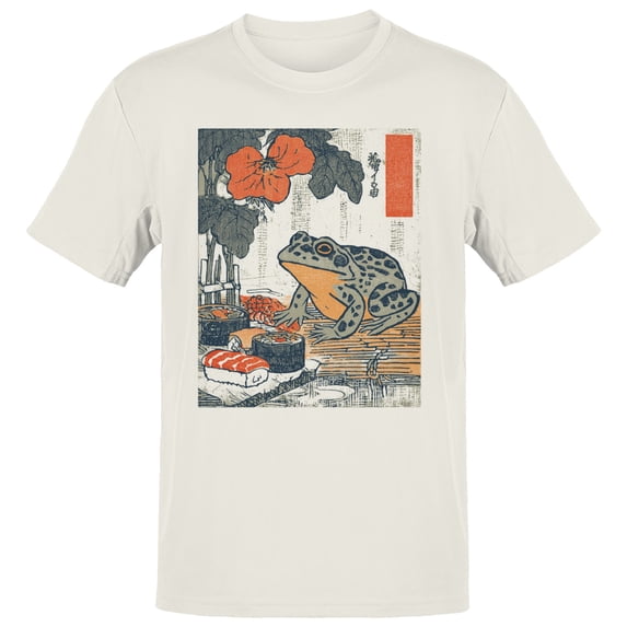 Smartprints Frog Sushi Japanese Flower Art Men's T-Shirt Off White, Cotton, 5XL
