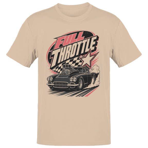 Smartprints Full Throttle Muscle Car Racing Men's T-Shirt Natural, Cotton, M