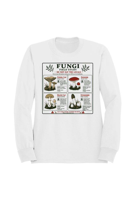 Fungi Field Study Do Not Eat the Locals Men's Sweatshirt White, Cotton, 4XL