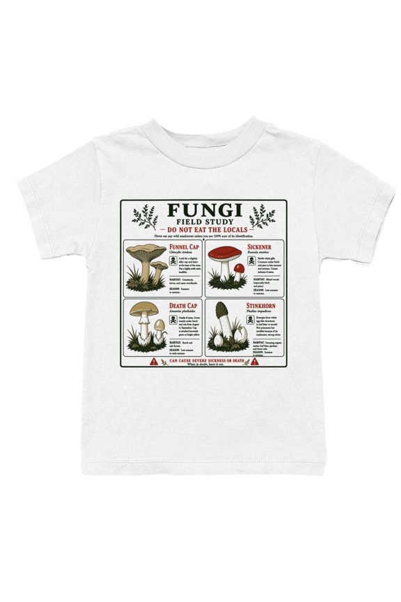 Fungi Field Study Do Not Eat the Locals Youth T-Shirt White, Cotton, M