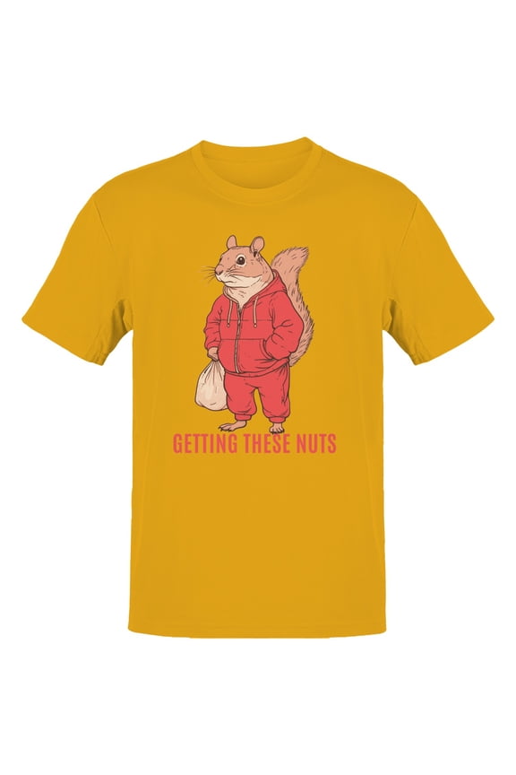 Funny Squirrel Pun - Getting These Nuts Men's T-Shirt Gold, Cotton, M