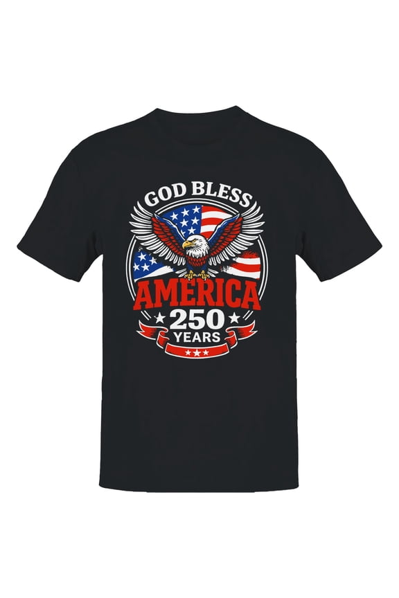 God Bless America Eagle Patriotic Men's T-Shirt Black, Cotton, L