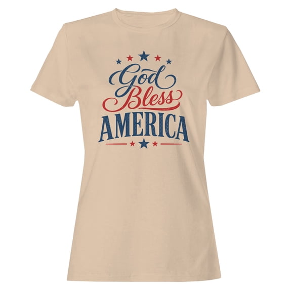 Smartprints God Bless America Patriotic Women's T-Shirt Natural, Cotton, S