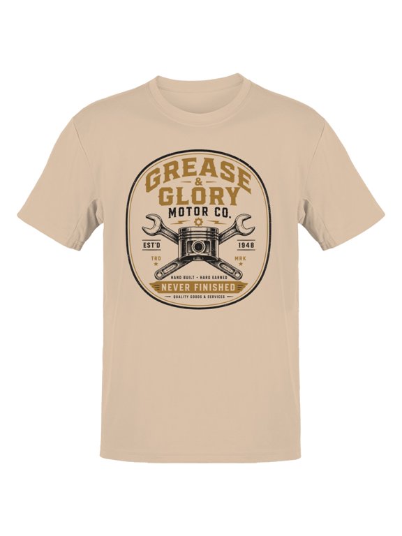Grease & Glory Motor Co Men's T-Shirt Natural, Cotton, L