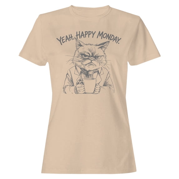 Smartprints Grumpy Cat Coffee - Happy Monday Women's T-Shirt Natural, Cotton, S