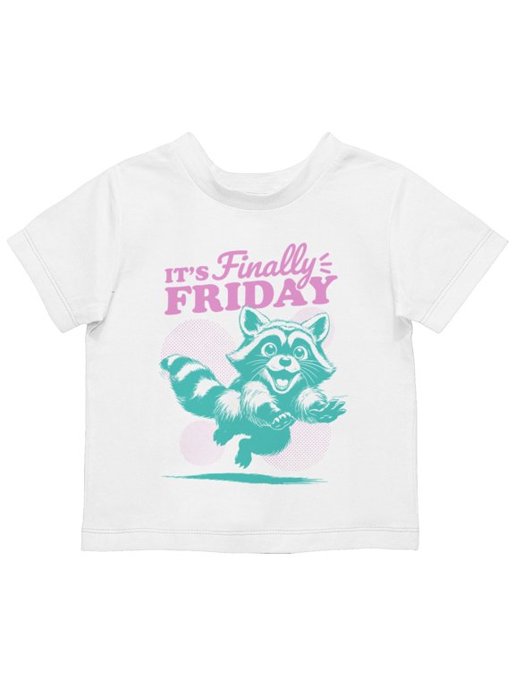 Happy Raccoon Toddler - It’S Finally Friday T-Shirt White, Cotton, 3T