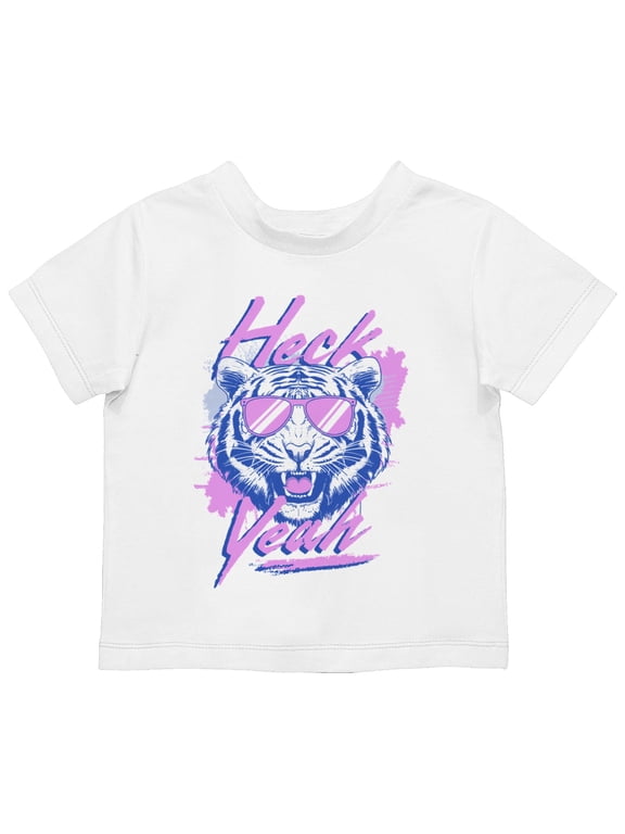 Heck Yeah Retro Tiger Toddler T-Shirt White, Cotton, 4T