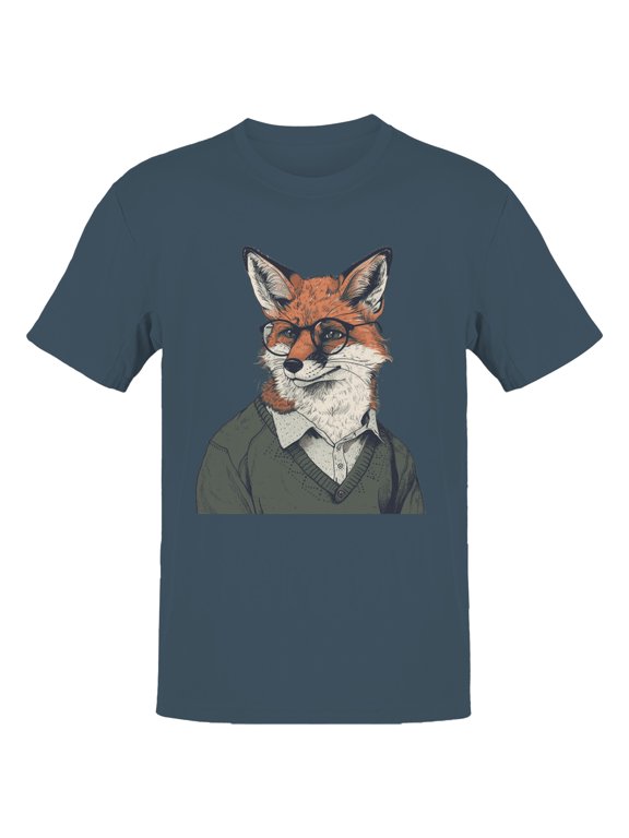 Hipster Fox with Glasses Men's T-Shirt Dark Heather, Cotton, L
