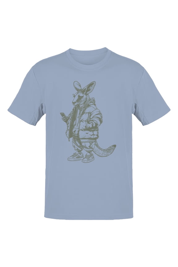 Hipster Kangaroo Men's T-Shirt Light Blue, Cotton, XL