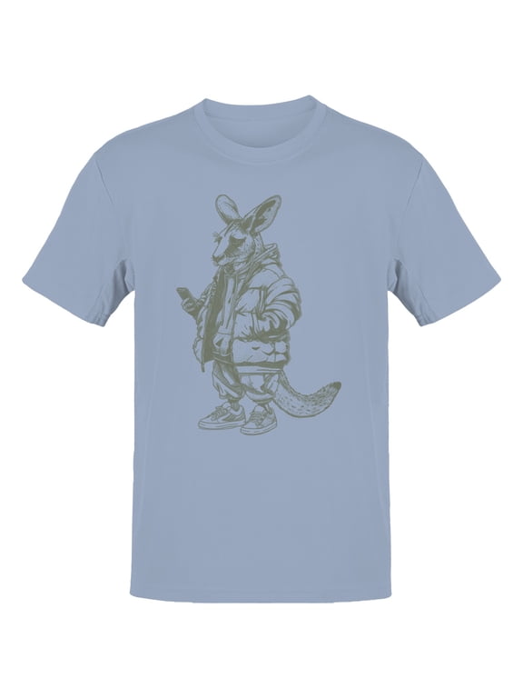 Hipster Kangaroo Men's T-Shirt Light Blue, Cotton, XL