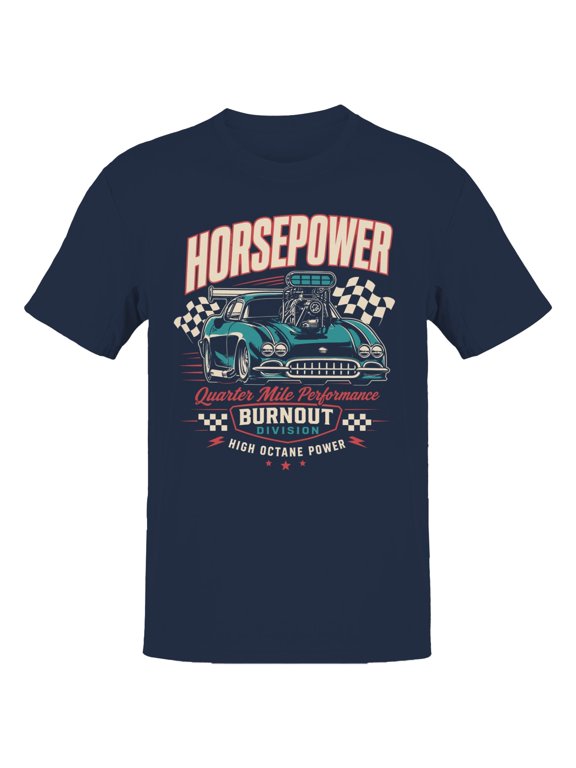Horsepower Quarter Mile Burnout Men's T-Shirt Navy, Cotton, S