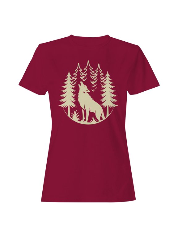 Howling Wolf Forest Women's T-Shirt Cardinal Red, Cotton, M