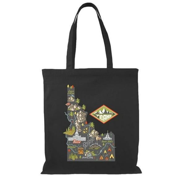 Smartprints Idaho Tourism Map Tote Bag - Image by Shutterstock, One Size Cotton Canvas Tote Bag