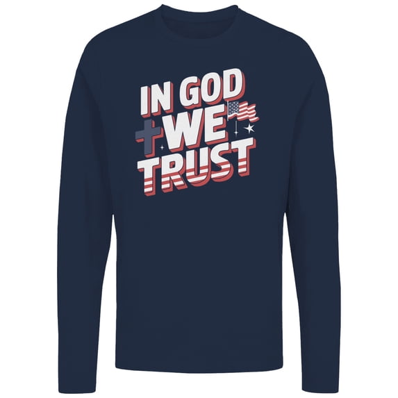 Smartprints In God We Trust Patriotic Women's Long Sleeve Shirt, Navy, S