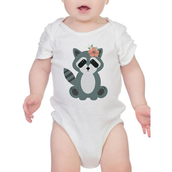 Smartprints Infants Graphic Bodysuit - Raccoon With A Flower - Regular Fit 100% Cotton