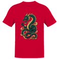 thumbnail image 1 of Smartprints Japanese Blue Dragon with Golden Clouds Men's T-Shirt Red, Cotton, S, 1 of 4