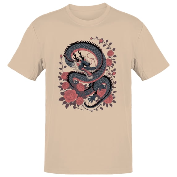 Smartprints Japanese Dragon Floral Art Men's T-Shirt Natural, Cotton, S