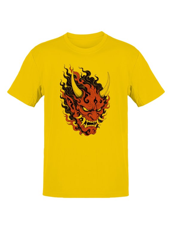 Japanese Oni Demon Mask Flame Art Men's T-Shirt Daisy, Cotton, XL
