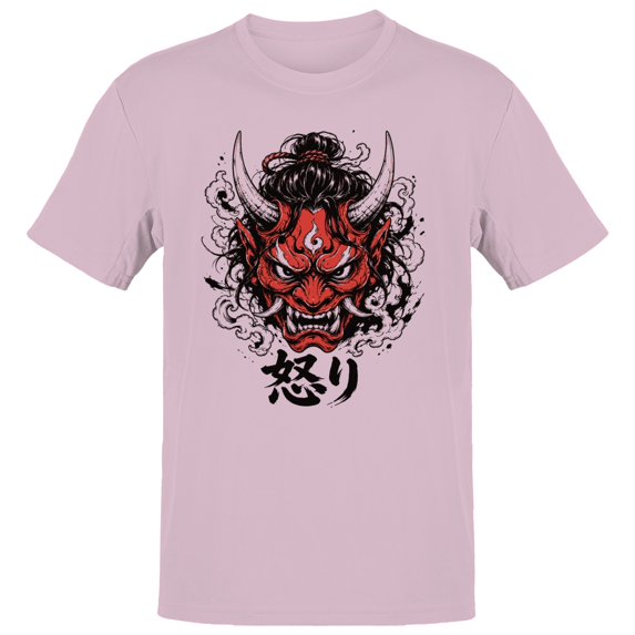 Smartprints Japanese Oni Mask Anger Kanji Men's T-Shirt Light Pink, Cotton, S