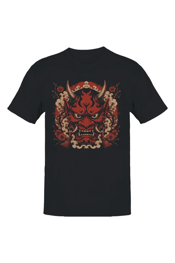 Japanese Oni Mask Men's T-Shirt Black, Cotton, M