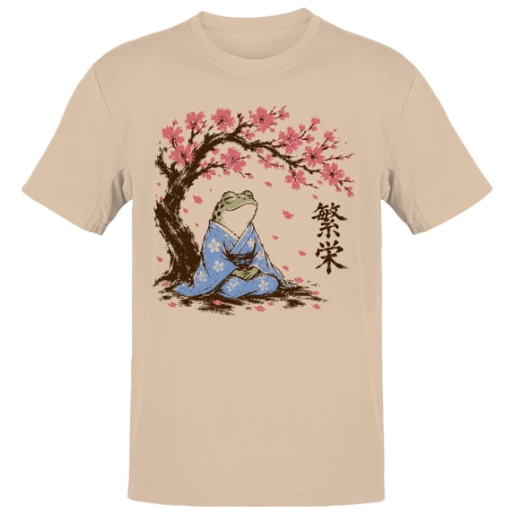 Smartprints Kanji Frog Under Cherry Blossoms Men's T-Shirt Natural, Cotton, S