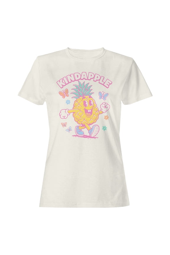 Kindapple Pineapple Cartoon Women's T-Shirt Off White, Cotton, 5XL