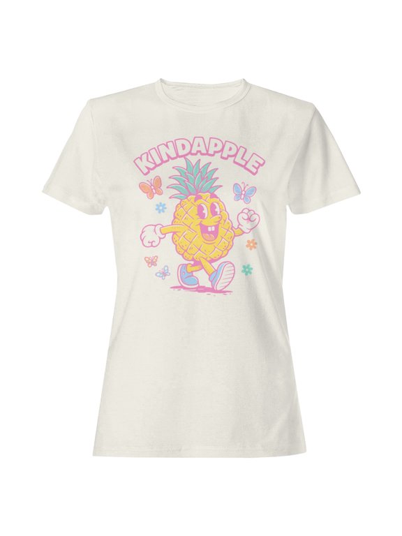Kindapple Pineapple Cartoon Women's T-Shirt Off White, Cotton, L
