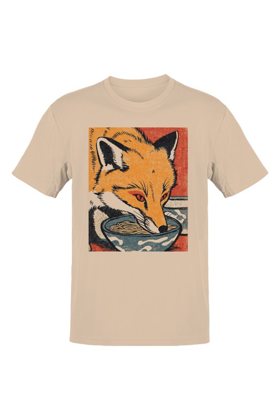 Kitsune Fox Eating Ramen Vintage Men's T-Shirt Natural, Cotton, M