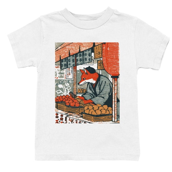 Smartprints Kitsune Fox Yokai Japanese Market Art Youth's T-Shirt White, Cotton, XS