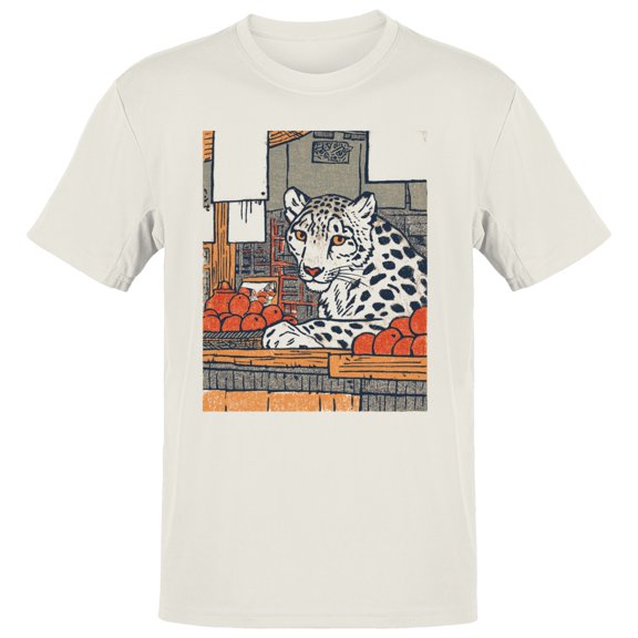 Smartprints Leopard in Fruit Market Vintage Art T-Shirt Off White, Cotton, S