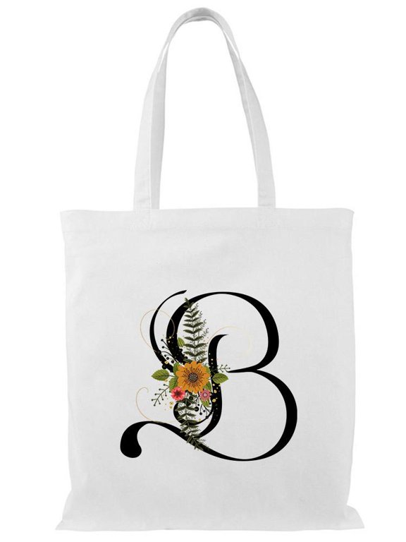 Letter B Flower Bouquet Tote Bag - Image by Shutterstock, One Size Cotton Canvas Tote Bag