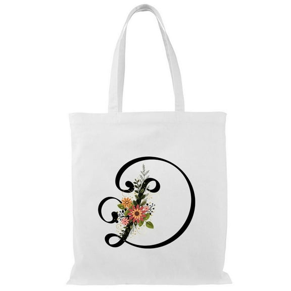 Smartprints Letter D Flower Bouquet Tote Bag - Image by Shutterstock, One Size Cotton Canvas Tote Bag