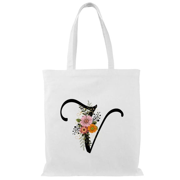 Smartprints Letter V Flower Bouquet 2 Tote Bag - Image by Shutterstock, One Size Cotton Canvas Tote Bag