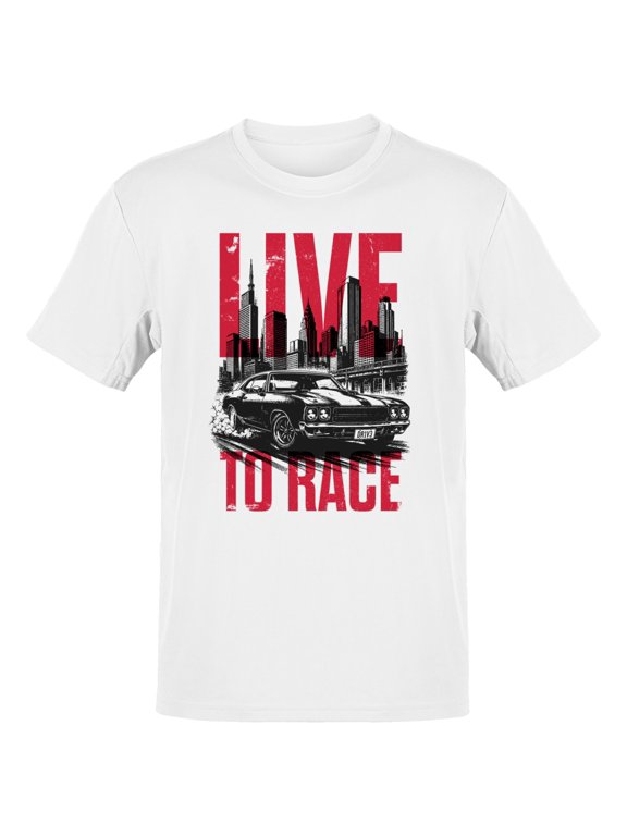 Live to Race City Muscle Car Skyline Men's T-Shirt White, Cotton, M