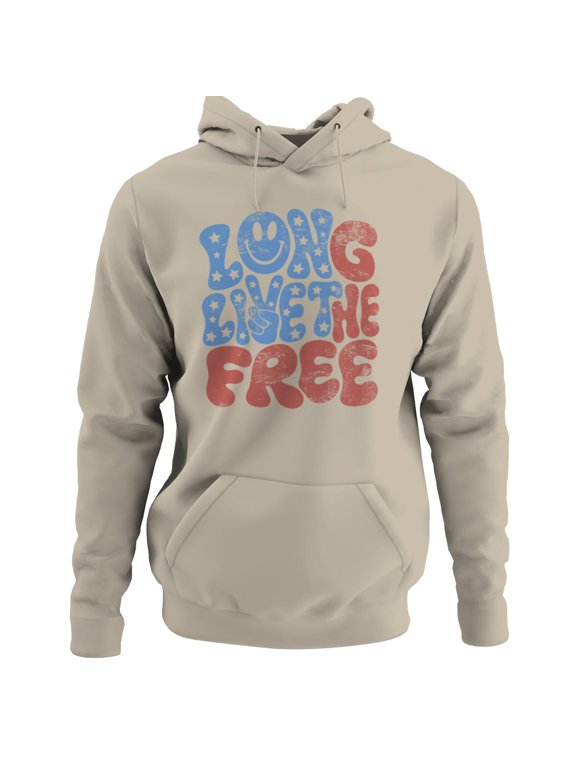 Long Live the Free Retro Star Smiley Women's Hoodie Sand, Cotton, M